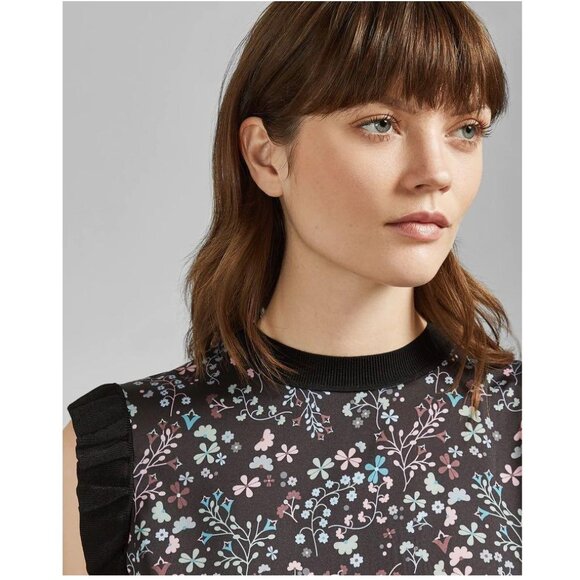 Ted Baker Letino Hazel-Print Contrast Top / Ted 3 / US 8 / Black Sleeveless - Picture 3 of 11